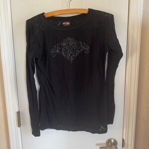 New black Harley Davidson long sleeve partial sheer top